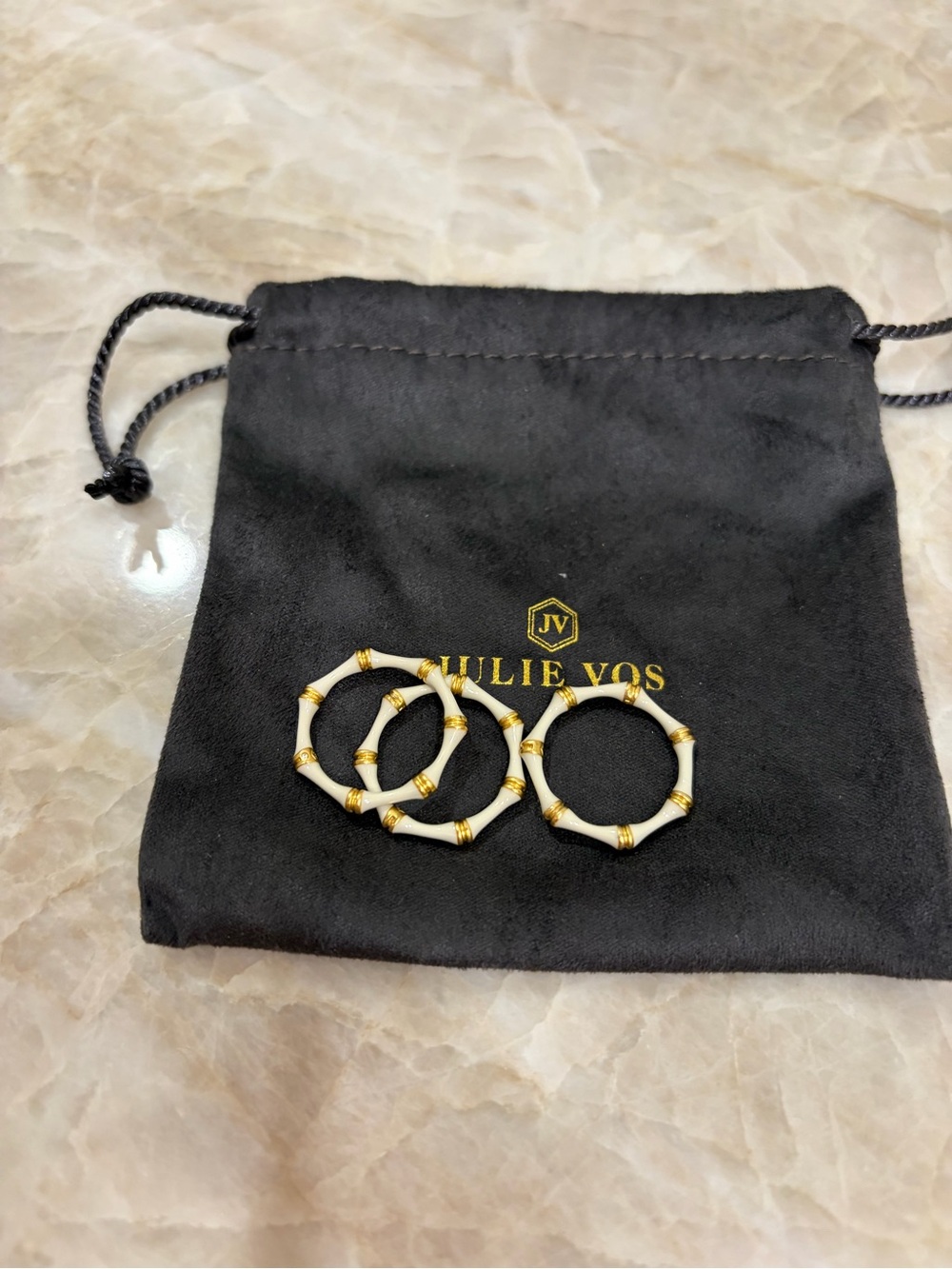 Julie Vos White and Gold Bamboo-Style rings- Trio